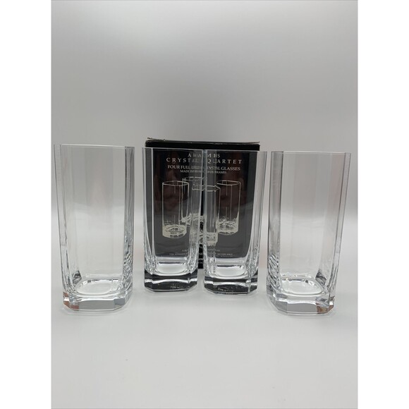 ARAMIS 4 Full Lead Crystal Quartet Tall Glasses in Original Box France Vintage - Picture 2 of 11